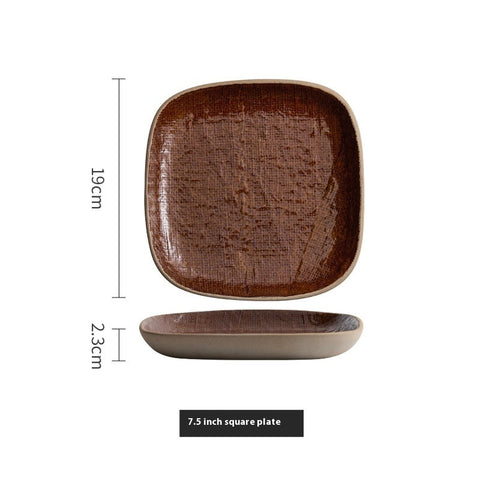 Ceramic Square Shallow Plate – Simple Japanese Style, Mesh Glaze