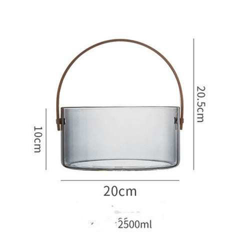 Nordic Glass Bowl with Bamboo Handle – Modern Transparent Serving Container