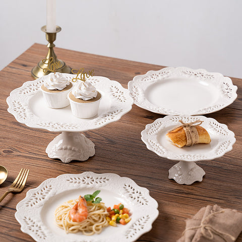 Vintage Embossed Porcelain Cake & Dessert Plate – Elegant Lace Ceramic Tableware