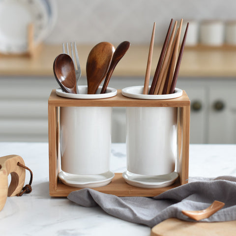 Wudy Wooden Double Tube Chopstick Holder