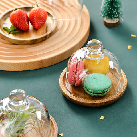 Glass Dome with Wooden Base – Mini Dessert & Macaron Display Stand