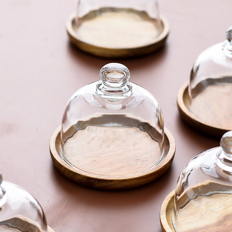 Glass Dome with Wooden Base – Mini Dessert & Macaron Display Stand