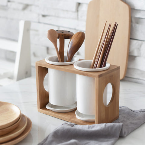 Wudy Wooden Double Tube Chopstick Holder
