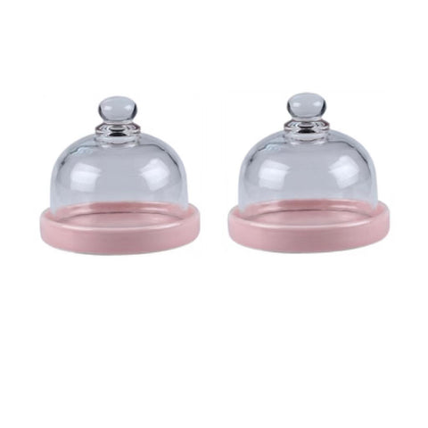 Pink Base Glass Dome – Mini Dessert & Macaron Display Cover