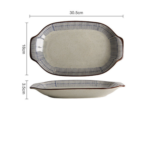 Premium Porcelain Dinnerware Set – Blue Stripe Edge Design
