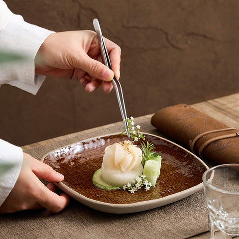 Ceramic Square Shallow Plate – Simple Japanese Style, Mesh Glaze