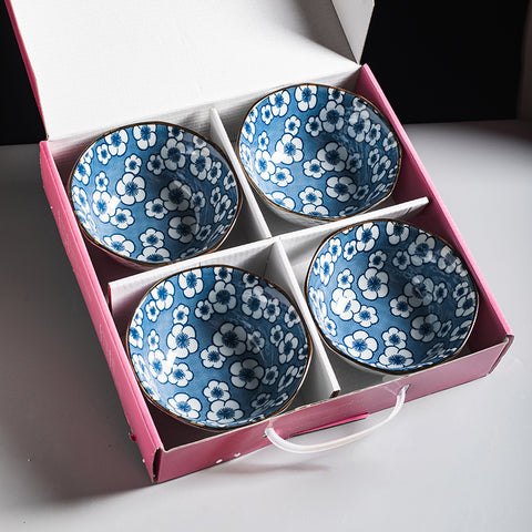 Floral & Plant Pattern Porcelain Bowl Set – 4-Piece & 6-Piece Handmade Collection