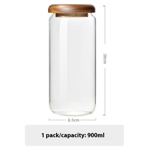 Glass Storage Jar with Wooden Lid – Natural Airtight Food Container Set