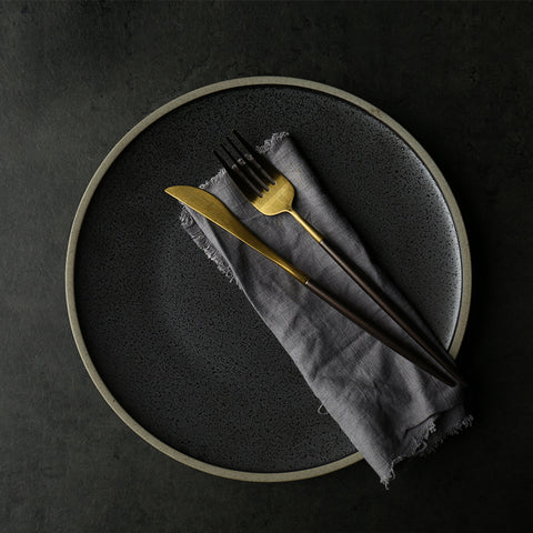 Black Crystal Ceramic Dinner Plate – Modern Round Dessert & Flat Plate