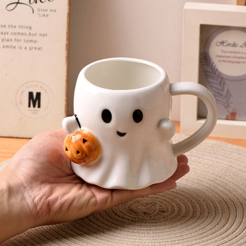Halloween Ghost Mug with Pumpkin | 600ml Ceramic Cute Cup