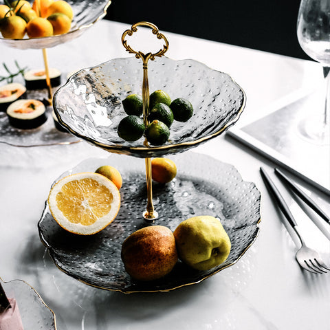 Gold-Trimmed Glass Dessert Stand – European Style Double & Triple Layer Tray