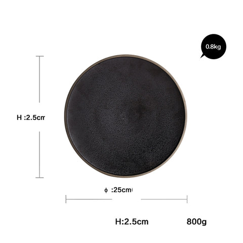 Black Crystal Ceramic Dinner Plate – Modern Round Dessert & Flat Plate