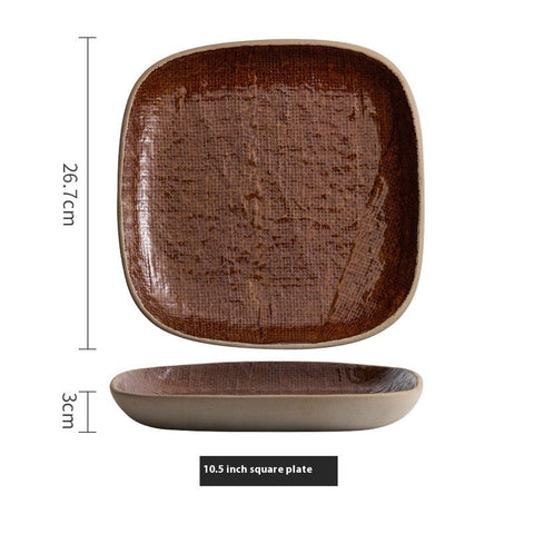 Ceramic Square Shallow Plate – Simple Japanese Style, Mesh Glaze