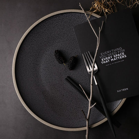 Black Crystal Ceramic Dinner Plate – Modern Round Dessert & Flat Plate