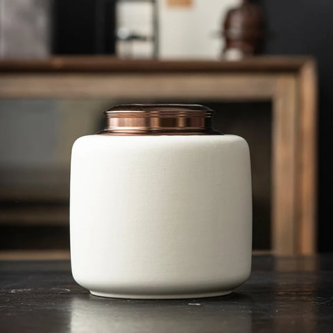 Beige Ceramic Tea Canister – Mild Luxury Retro Glazed Zen Tea Storage Jar
