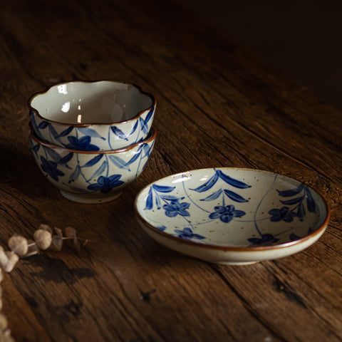 Hand-Painted Blue & White Stoneware Rice Bowl – Retro Underglaze 400 ml