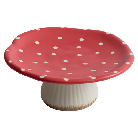 Red Polka Dot Mushroom Ceramic Dessert Plate – Pedestal Tea & Snack Tray