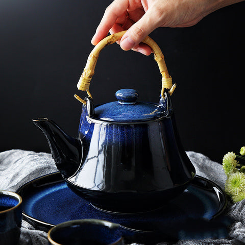 Ceramic Tea Set – Teapot with Bamboo Handle & Cups