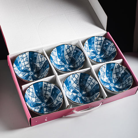 Floral & Plant Pattern Porcelain Bowl Set – 4-Piece & 6-Piece Handmade Collection