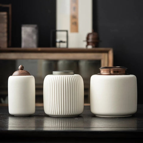 Beige Ceramic Tea Canister – Mild Luxury Retro Glazed Zen Tea Storage Jar