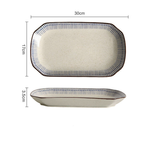 Premium Porcelain Dinnerware Set – Blue Stripe Edge Design