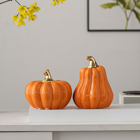 White & Orange Porcelain Pumpkin Decor Set | Modern Minimal