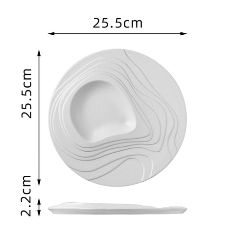 Luxury Ceramic Western Plate – Modern Ripple Texture Fine Dining Plate