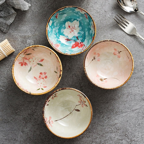 Handmade Ceramic Breakfast & Noodle Bowl – Floral Design 500 ml