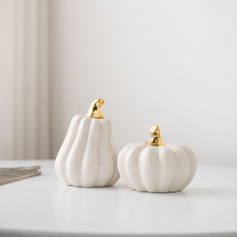 White & Orange Porcelain Pumpkin Decor Set | Modern Minimal