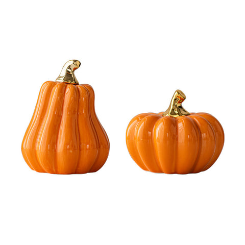 White & Orange Porcelain Pumpkin Decor Set | Modern Minimal