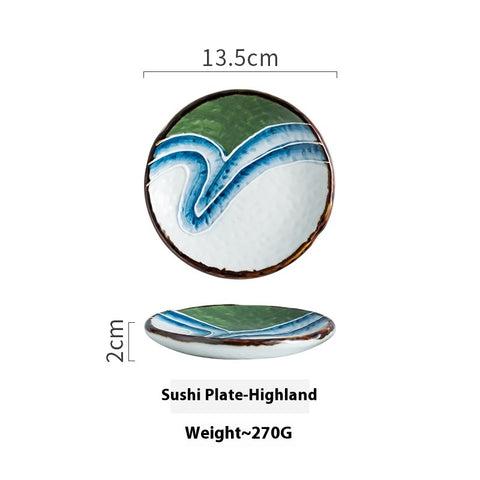 Japanese Style Hand-Painted Ceramic Sushi & Dessert Plate – Artisan Tableware Collection