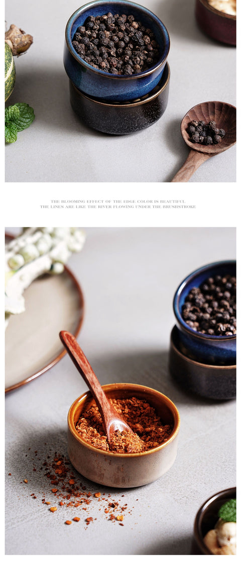 Japanese Underglaze Ceramic Seasoning Bowl – Handmade Mini Dipping Set