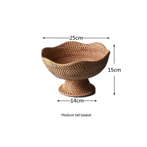 Handmade Rattan Weave High Leg Fruit Basket