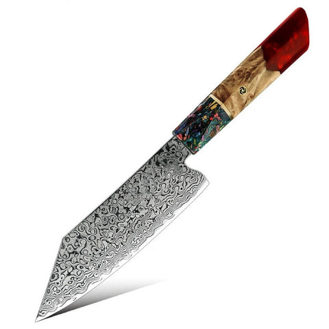 67-Layer Damascus Chef Knife โ Resin & Solidified Wood Handle, Forged Steel