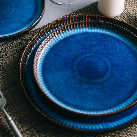 Porcelain Blue Stripe Plate – Round Dinnerware in 3 Sizes