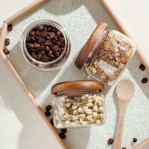 Glass Storage Jar with Wooden Lid – Natural Airtight Food Container Set