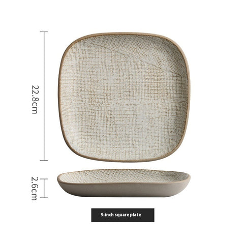 Ceramic Square Shallow Plate – Simple Japanese Style, Mesh Glaze