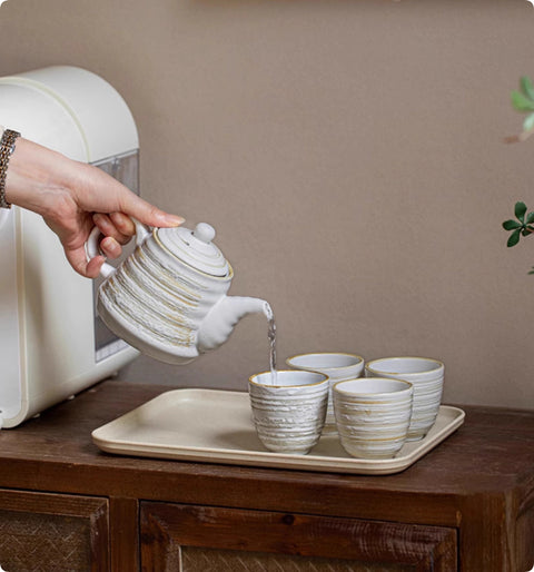 Ceramic Tea Set with Tray – 1 Pot & 4 Cups, Handmade Style