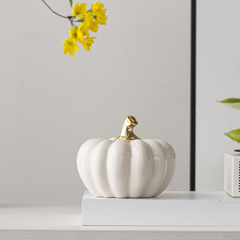 White & Orange Porcelain Pumpkin Decor Set | Modern Minimal