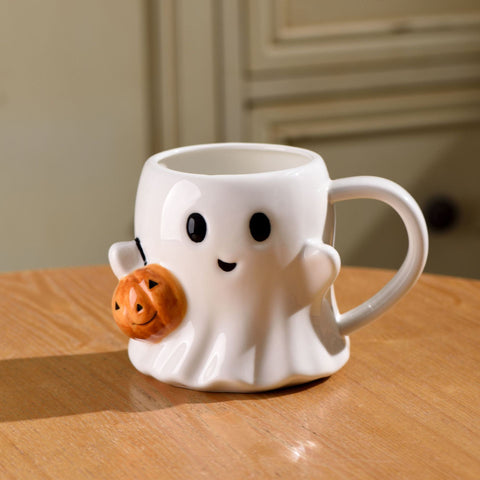 Halloween Ghost Mug with Pumpkin | 600ml Ceramic Cute Cup