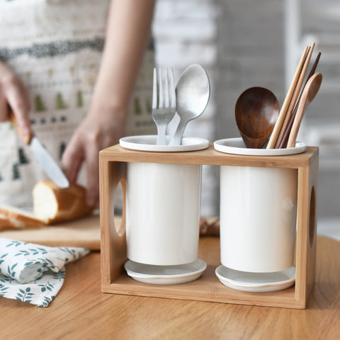 Wudy Wooden Double Tube Chopstick Holder