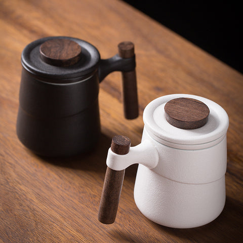 Wudy Ceramic Wooden Handle Tea Cup