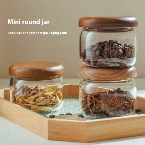 Glass Storage Jar with Wooden Lid – Natural Airtight Food Container Set