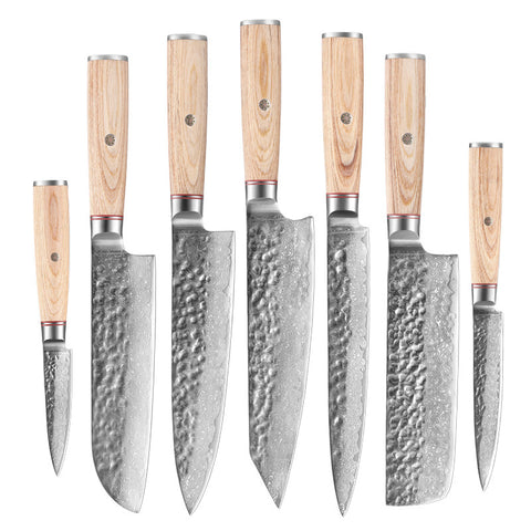 Damascus Steel Kitchen Knife Set – Patterned Finish, Wood Handles