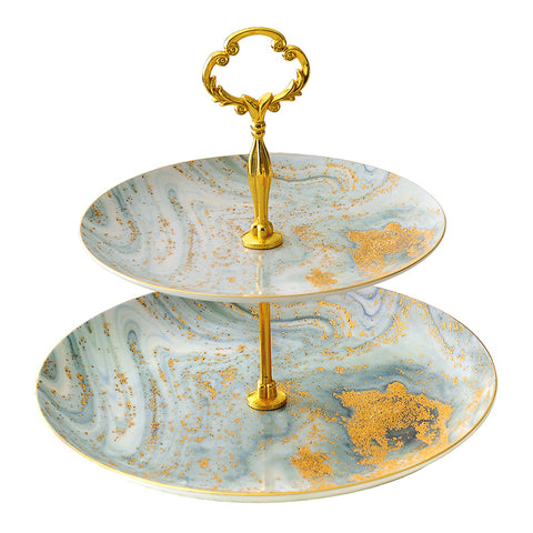 Emerald Sands 2 & 3 Tier Ceramic Dessert Stand – Luxury Gold Marble Pattern