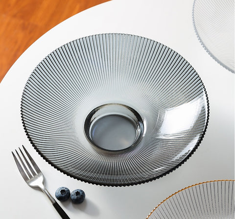 Premium Ribbed Glass Fruit Tray – Elevated Clear Serving Bowl for Snacks & Desserts