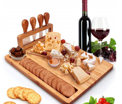Rectangular Bamboo Charcuterie Board with Knife Holder Set
