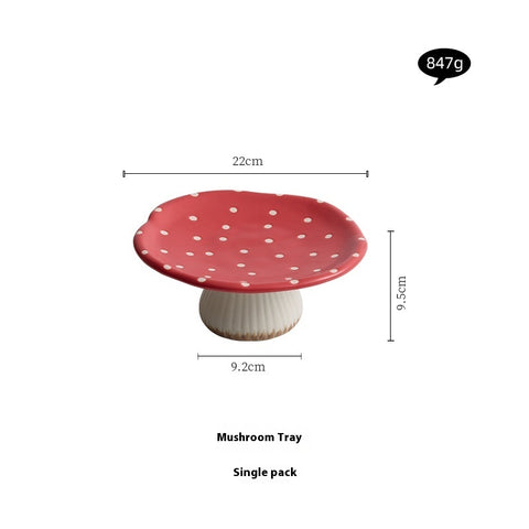 Red Polka Dot Mushroom Ceramic Dessert Plate – Pedestal Tea & Snack Tray