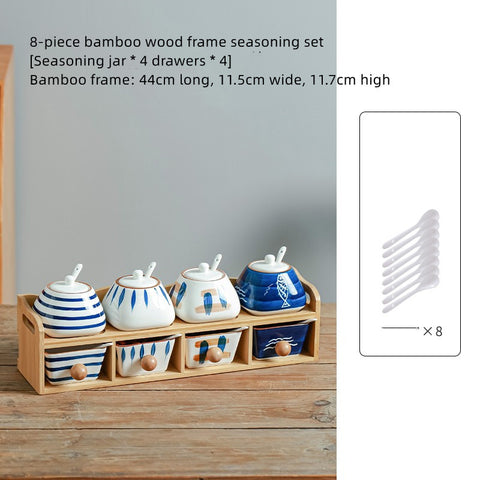 Premium Ceramic Spice Box Set with Bamboo Frame – Seasoning Organizer
