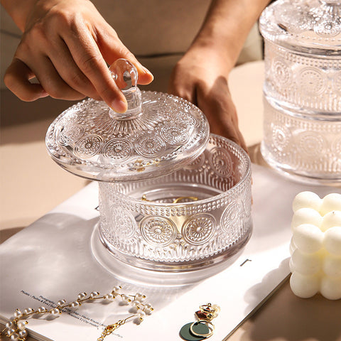 European Style Layered Glass Storage Jar – 3-Tier Transparent Cookie & Jewelry Organizer